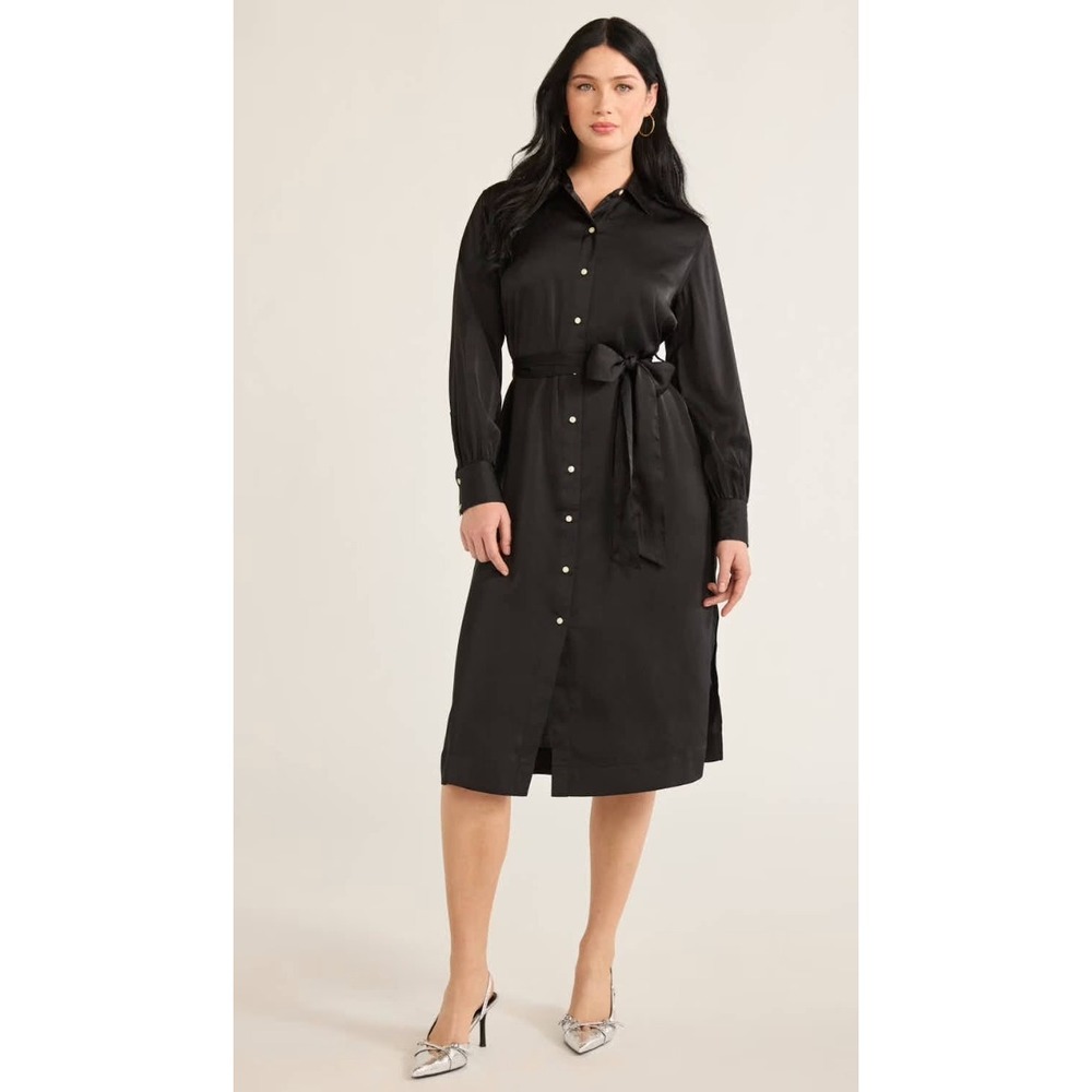 Free Assembly Womens Belted Midi Dress -Black -Size Small (4-6)